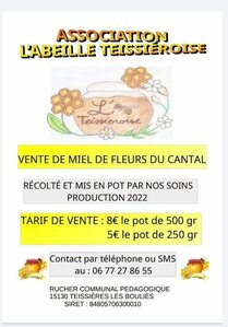 Vente de miel - Association l'Abeille Teissiéroise